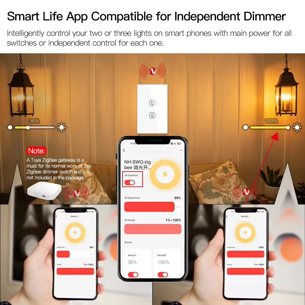 Smart Life App Compatible for Independent Dimmer Intelligently control your two or three lights on smart phones with main power for alswitches or independent control for each one. Smart Life App Compatible for Independent Dimmer Intelligently control your two or three lights on smart phones with main power for alswitches or independent control for each one.