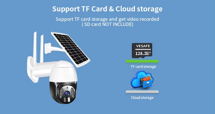 Support TF Card & cloud storage. Support TF card storage and get video recorded(SD card NOT INCLUDE) Support TF Card & cloud storage. Support TF card storage and get video recorded(SD card NOT INCLUDE)
