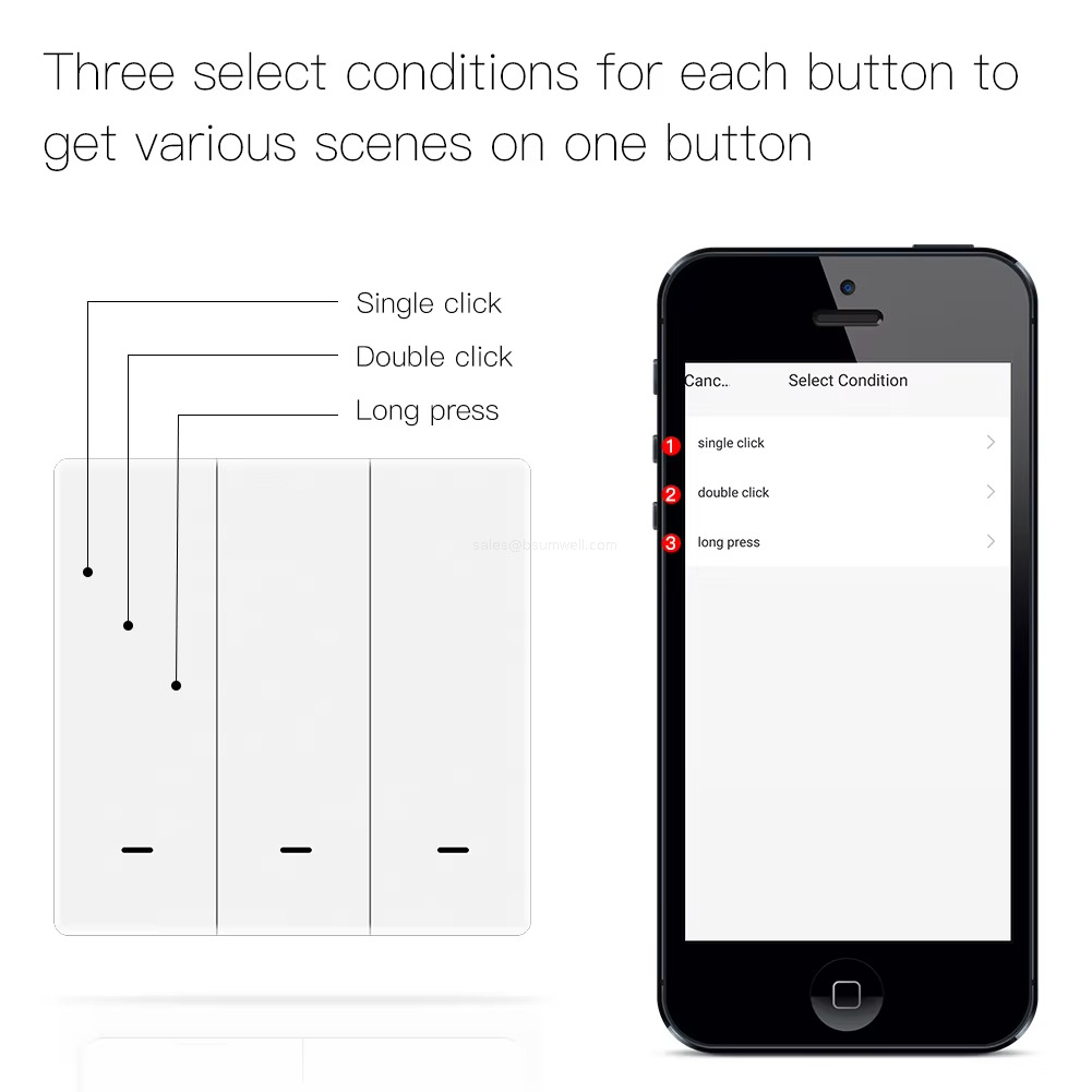 Three select conditions for each button toget various scenes on one button Three select conditions for each button toget various scenes on one button