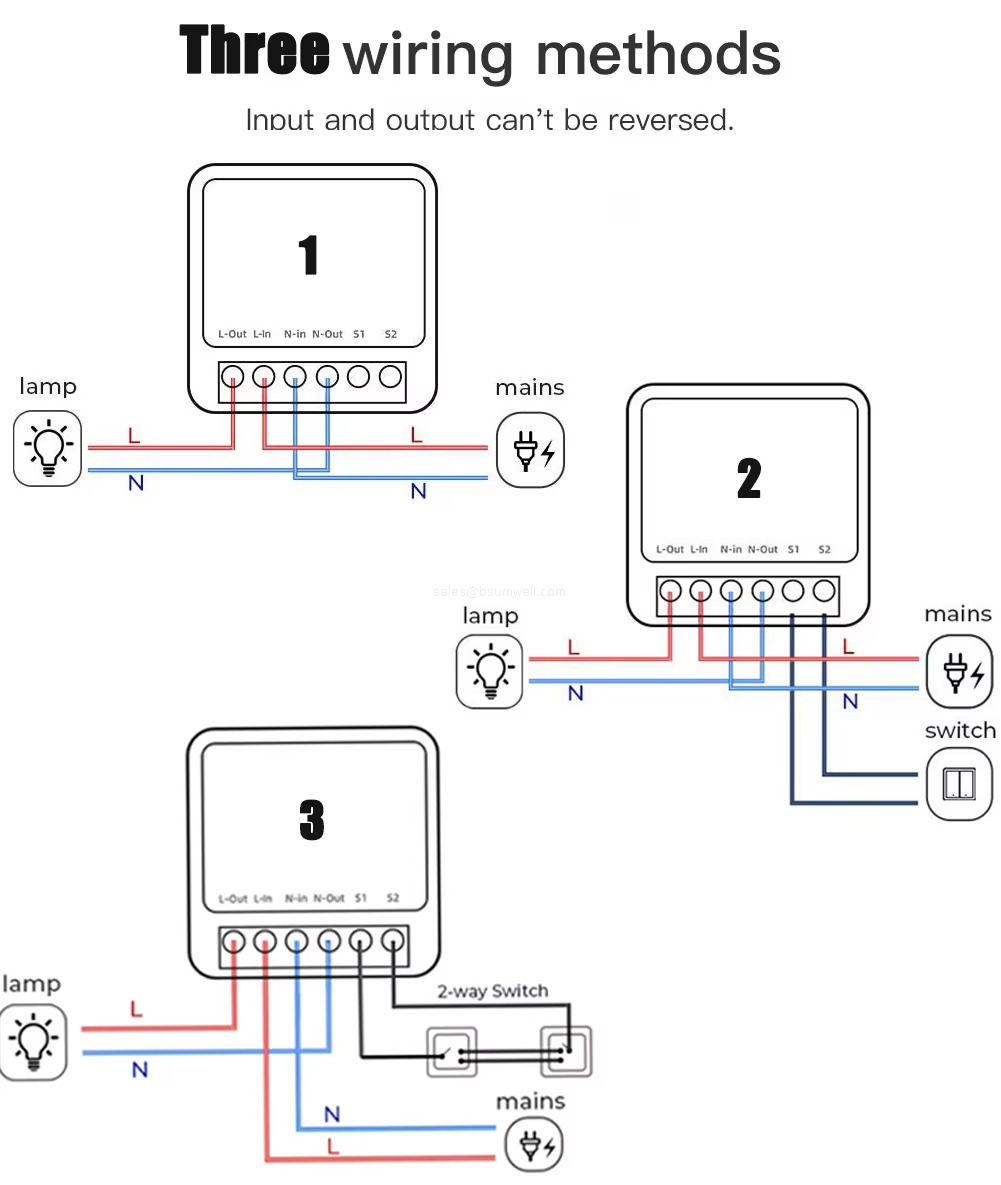 Three wiring methods Input and output can't be reversed Three wiring methods Input and output can't be reversed