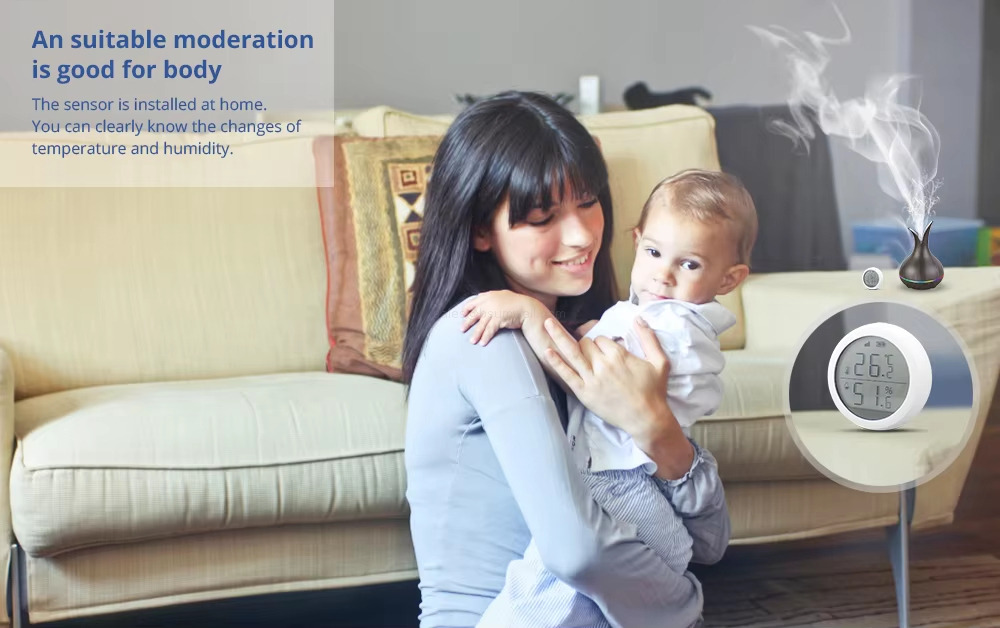 An suitable moderationis good for bodyThe sensor is installed at home.You can clearly know the changes oftemperature and humidity An suitable moderationis good for bodyThe sensor is installed at home.You can clearly know the changes oftemperature and humidity