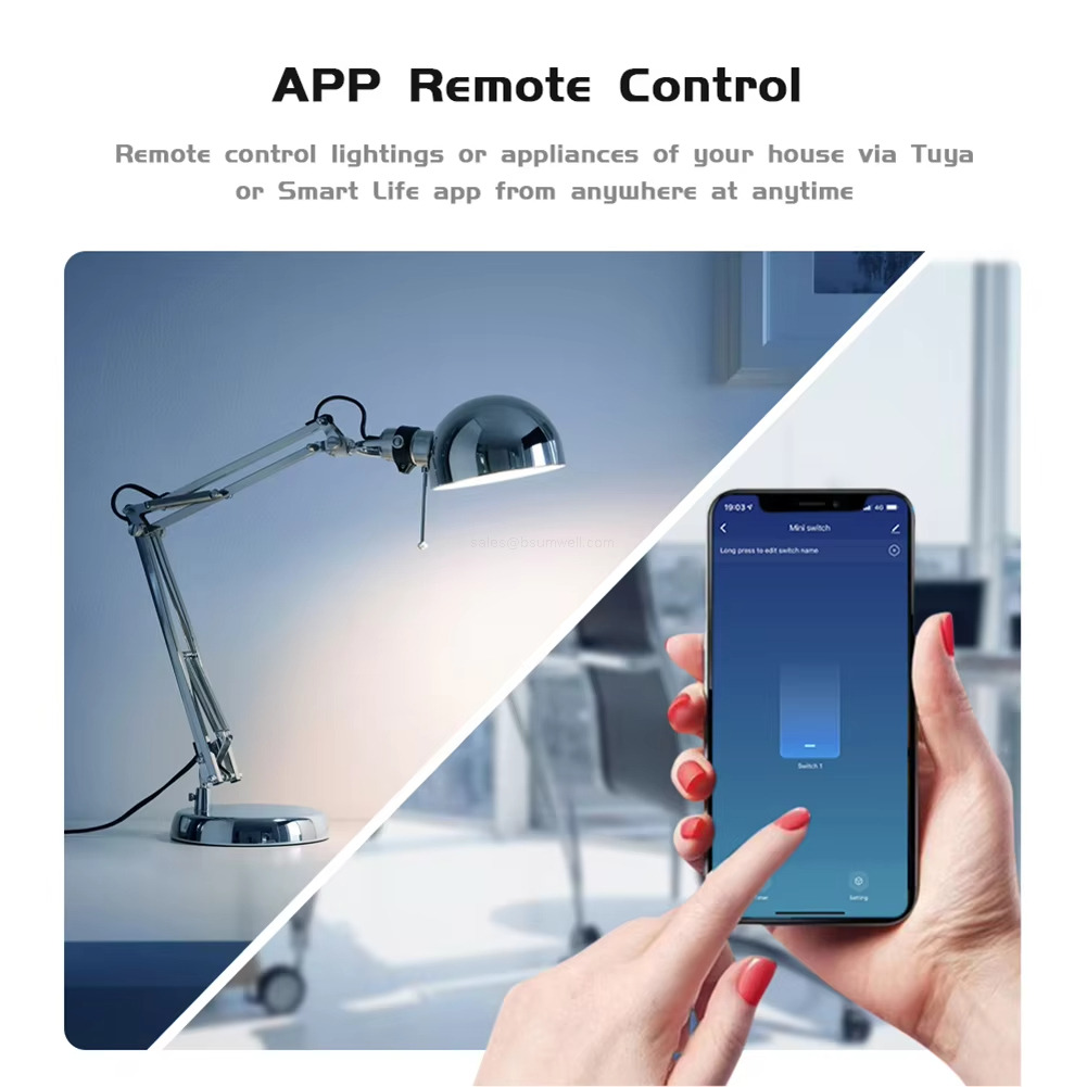 APP Remote Control Remote control lightings or appliances of your house via Tuya or Smart Life app from anywhere at anytime APP Remote Control Remote control lightings or appliances of your house via Tuya or Smart Life app from anywhere at anytime