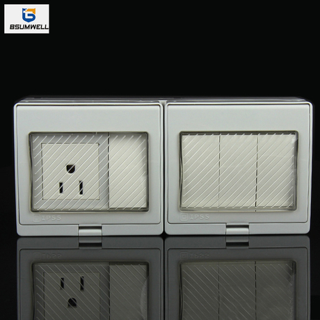 IP55 4-Gang Switch with 1-Gang American Socket | Weatherproof Integrated Combo | BSUMWELL PS-AM4S