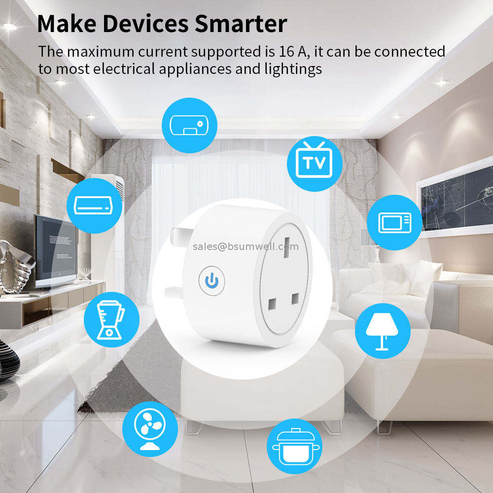 UK Standard 16A 110-240V AC TUYA WiFi Smart Socket UK Gauge Plug Directly Connected To ALexa Speaker Tape Metering Stat