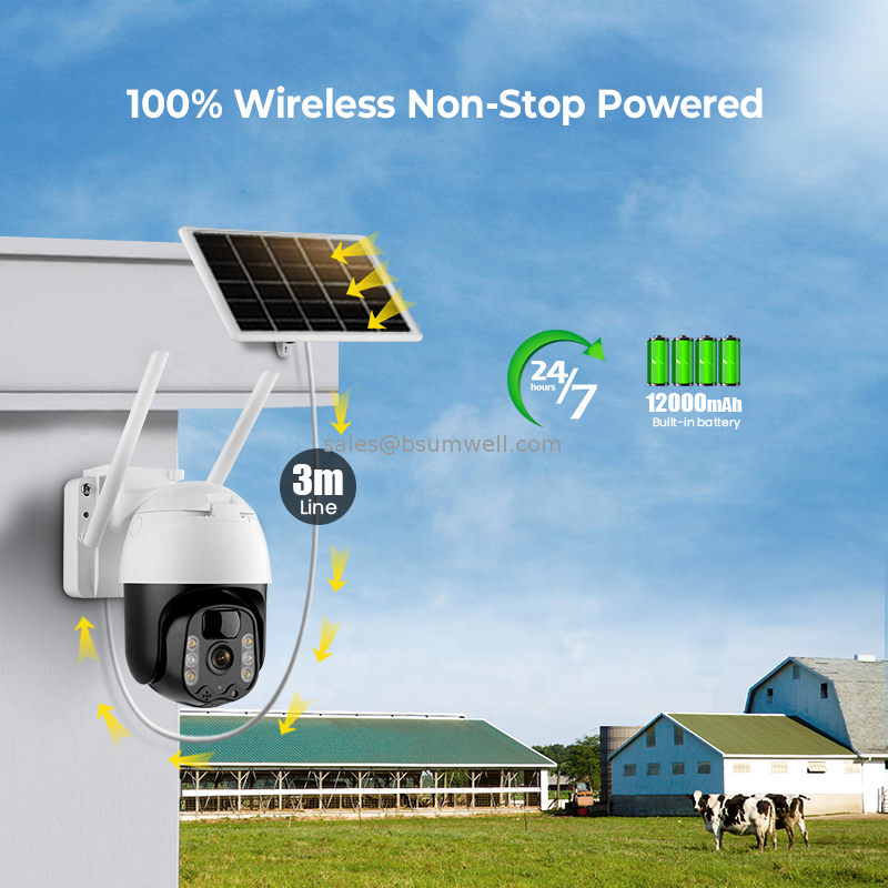 Full HD 3MP 2K Tuya Smart Wifi Solar Battery Powered Ptz Outdoor Auto Tracking Pir Motion Sensor Wireless 360 Solar Camera