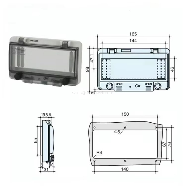 PS-WS80 Series B Type Distribution Box Monitor Window Black Outdoor Electrical Box