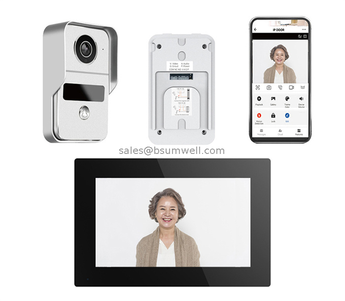 1080p 10.1'' touch screen 4-wire wifi video doorbell intercom system "Tuya Smart" work RFID Card Access Control unlock