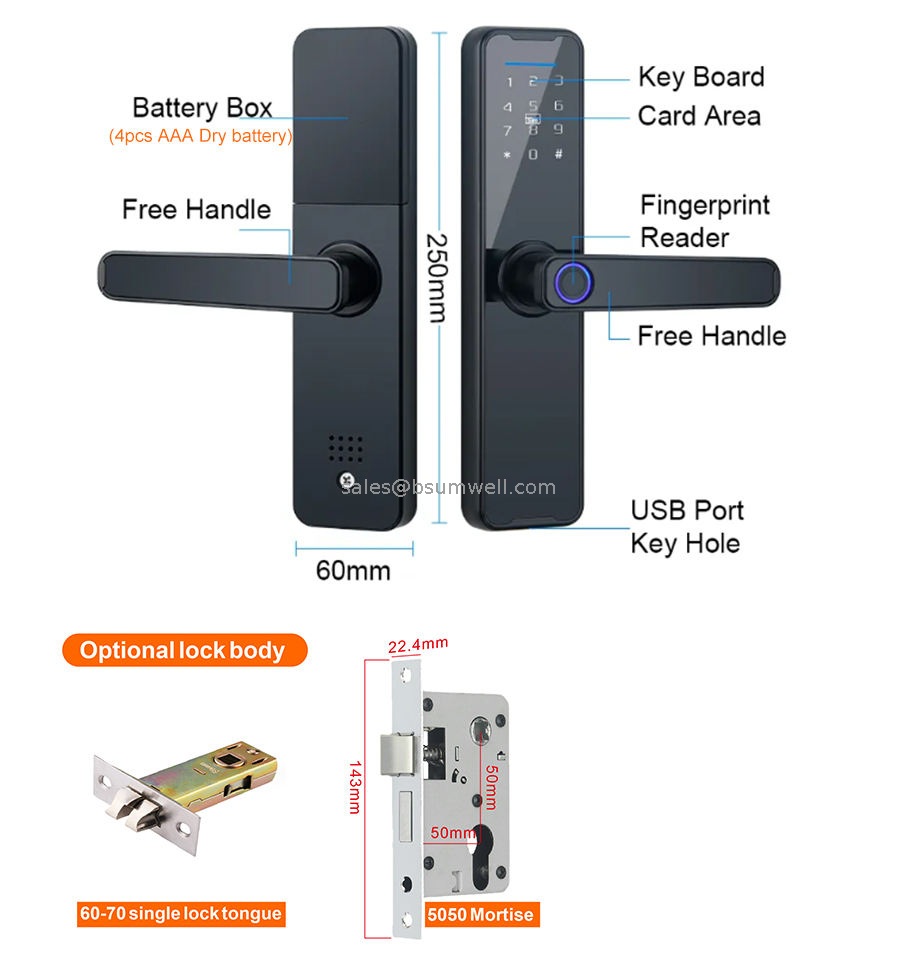 High Security Biometric Finger Print Lock Zigbee Tuya Card Digital Password Fingerprint Smart Door Lock