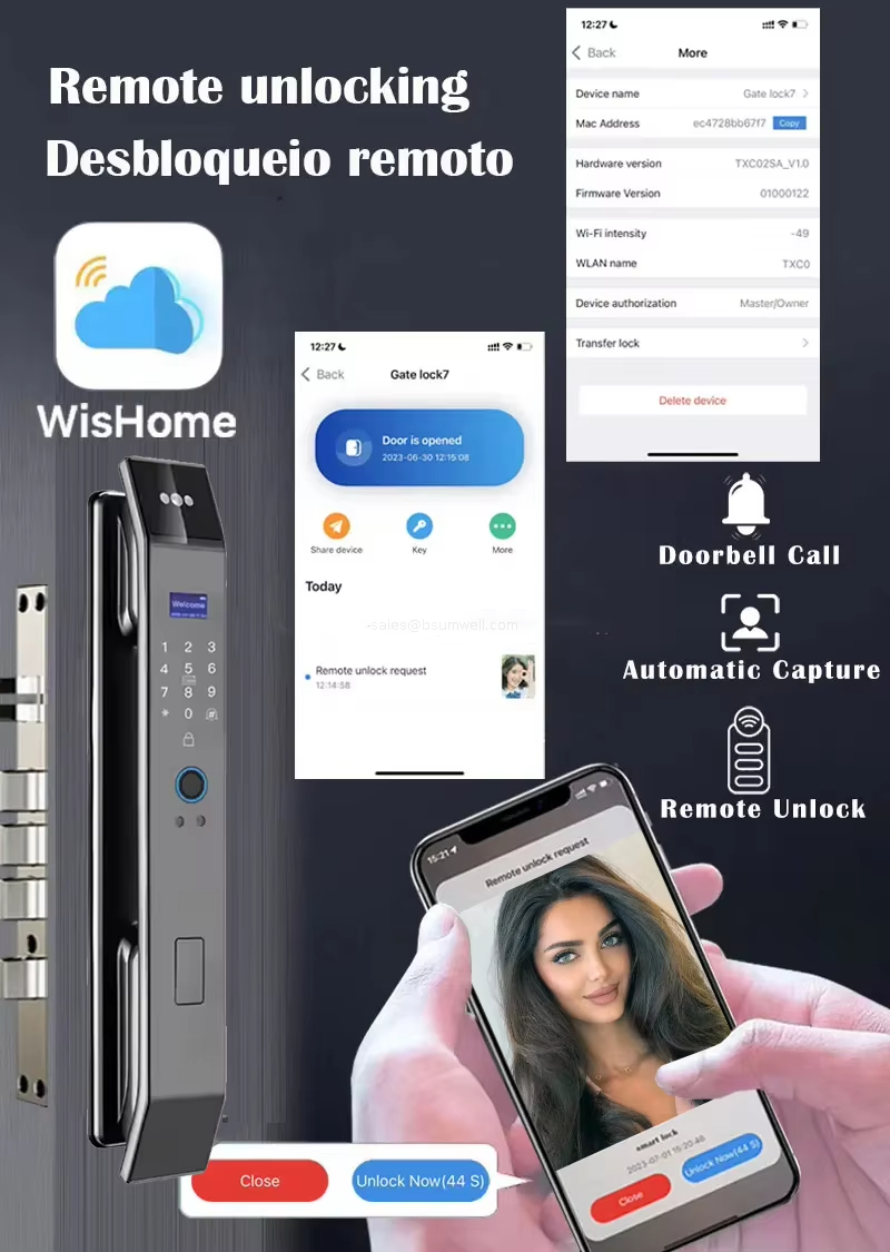 Remote unlocking Desbloqueio remote Doorbell Call, Automatic Capture, Remote Unlock
