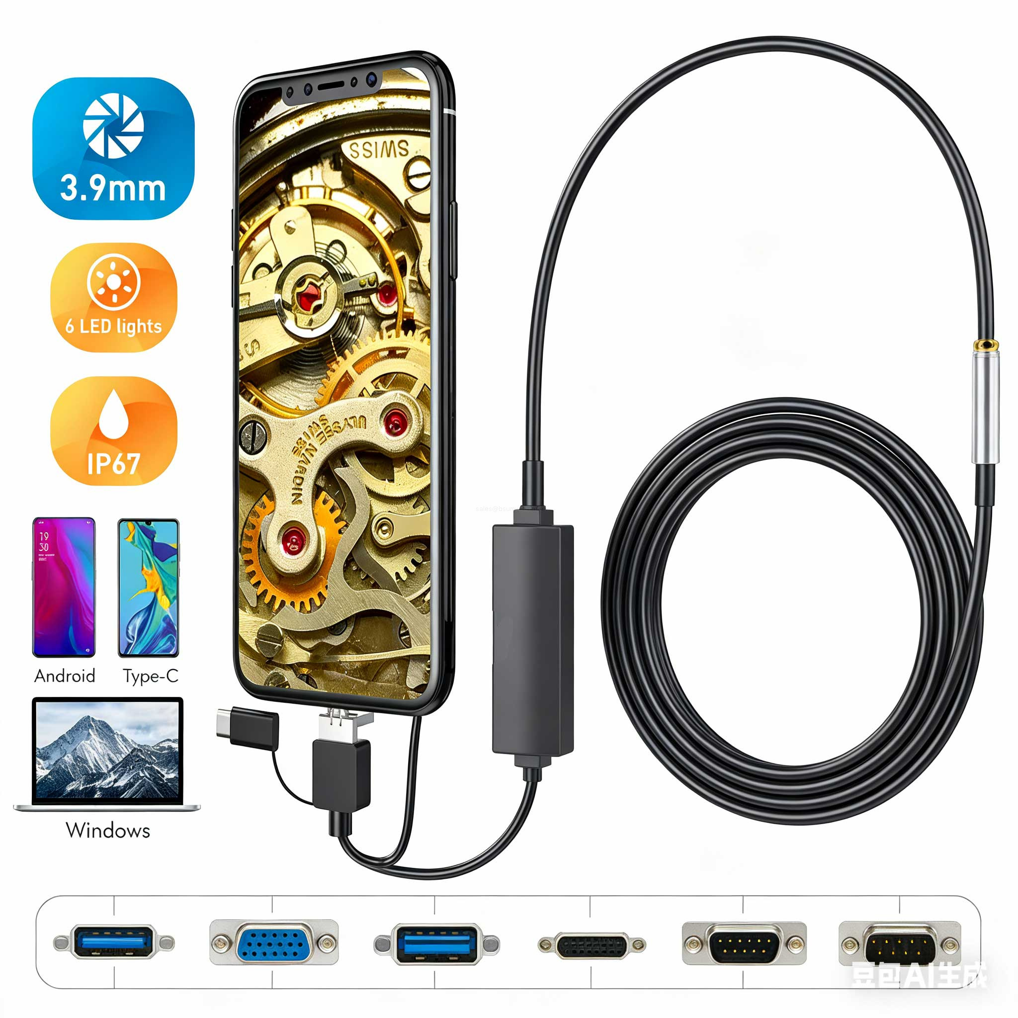 3 -in-1 USB industrial borescope