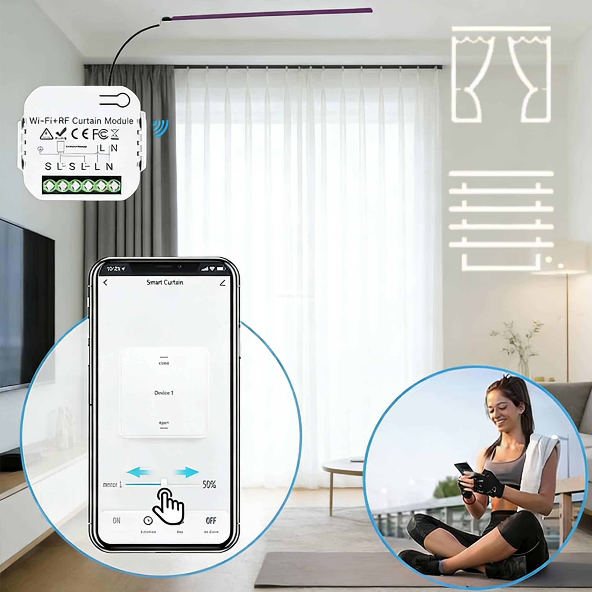 1527 Learning Code RF433 Curtain Module