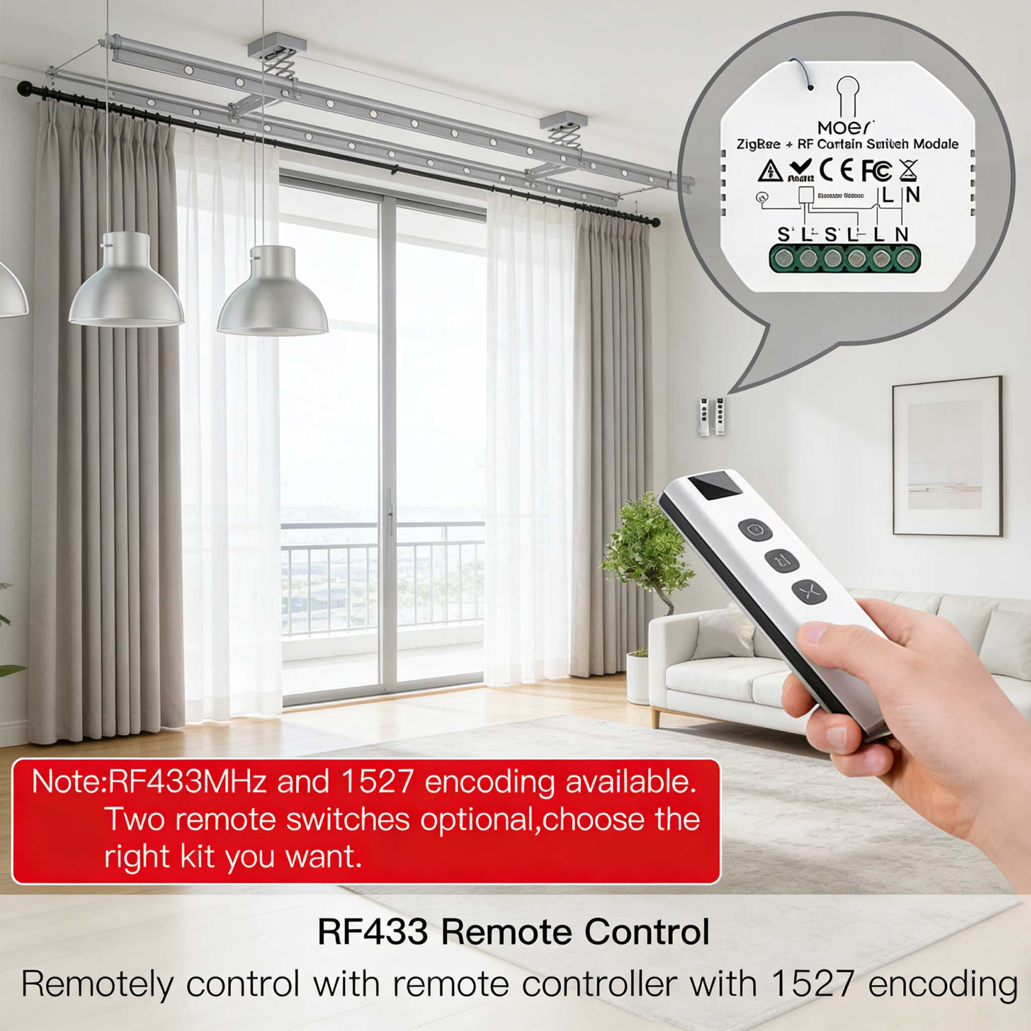 2MQTT ZigBee+RF433 Curtain Control Module