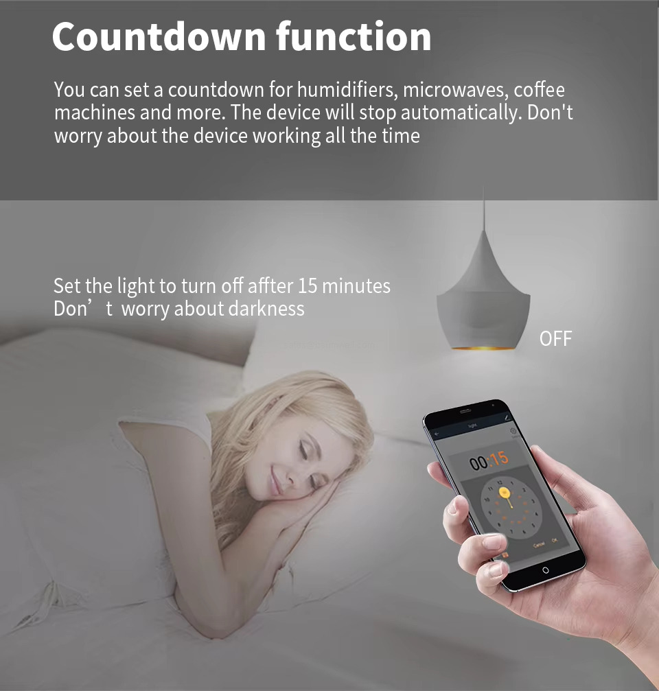 Countdown function You can set a countdown for humidifiers, microwaves, coffee machines and more.The device will stop automatically. Don't worry about the device working all the time