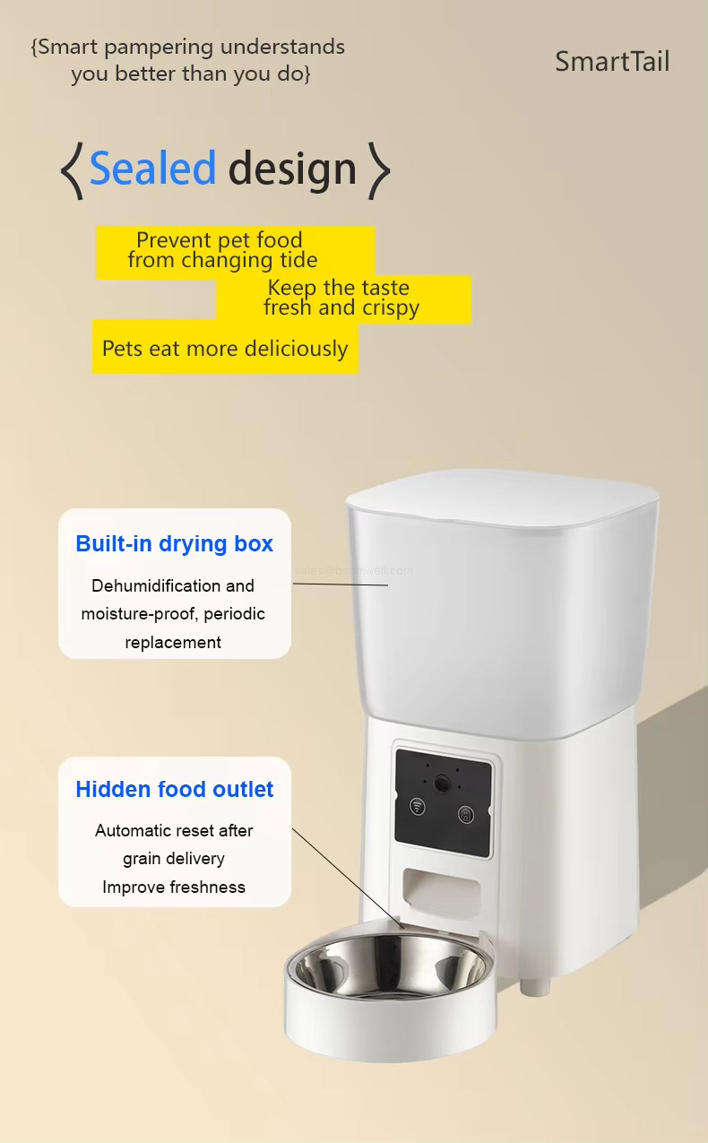 <Sealed design >Prevent pet foodfrom changing tideKeep the tastefresh and crispy Pets eat more deliciously