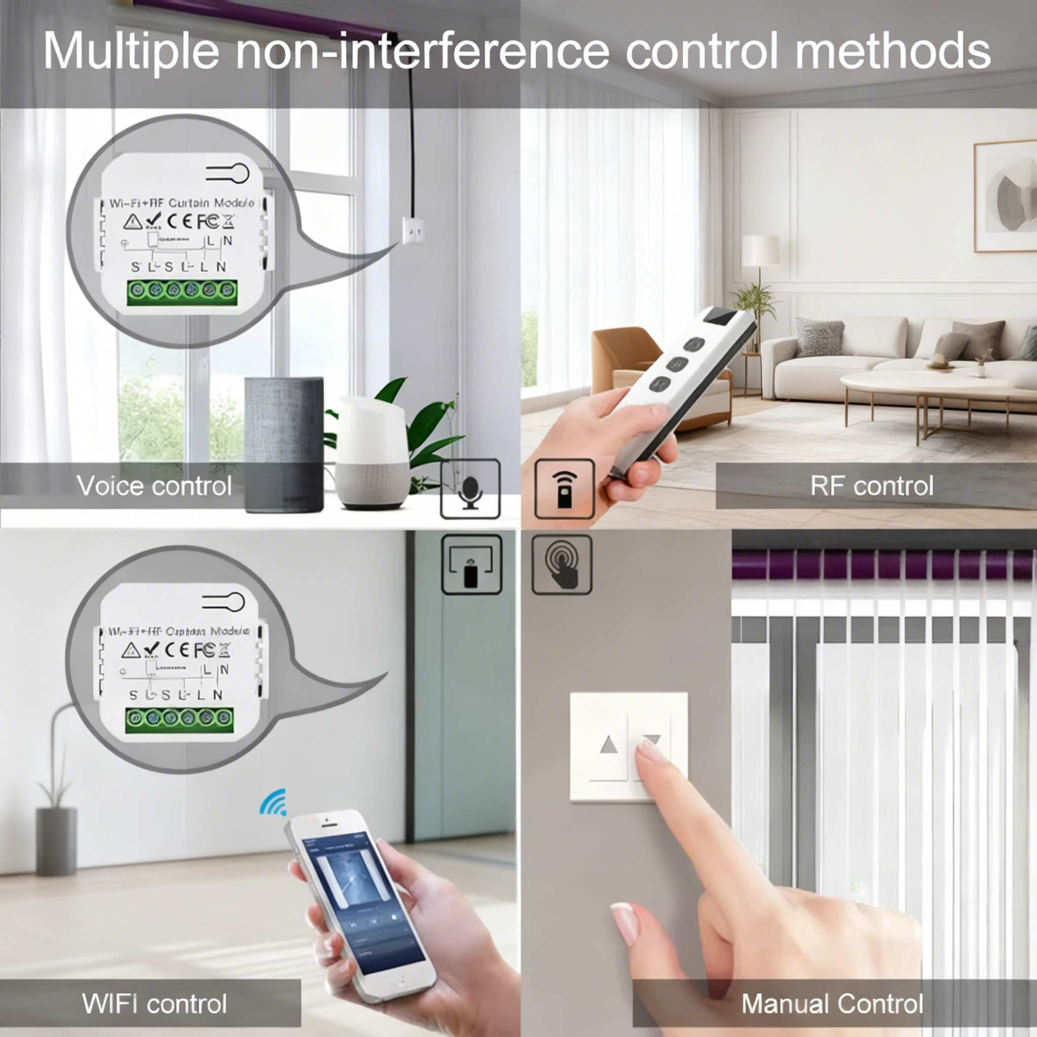 Smart WiFi+RF Curtain Switch Blind Motors Tuya APP 5-Channel Remote Control Learning/Rolling Code for Wireless On Off Garage 