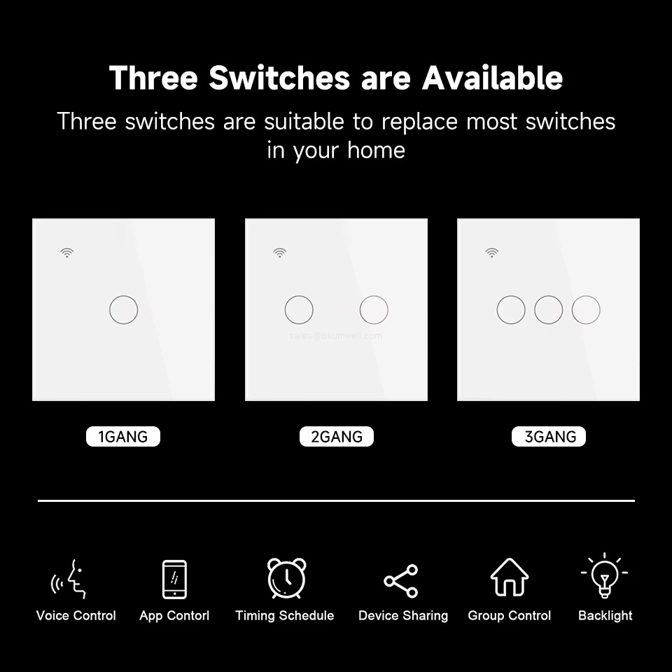 Three Switches are AvailableThree switches are suitable to replace most switchesin your home
