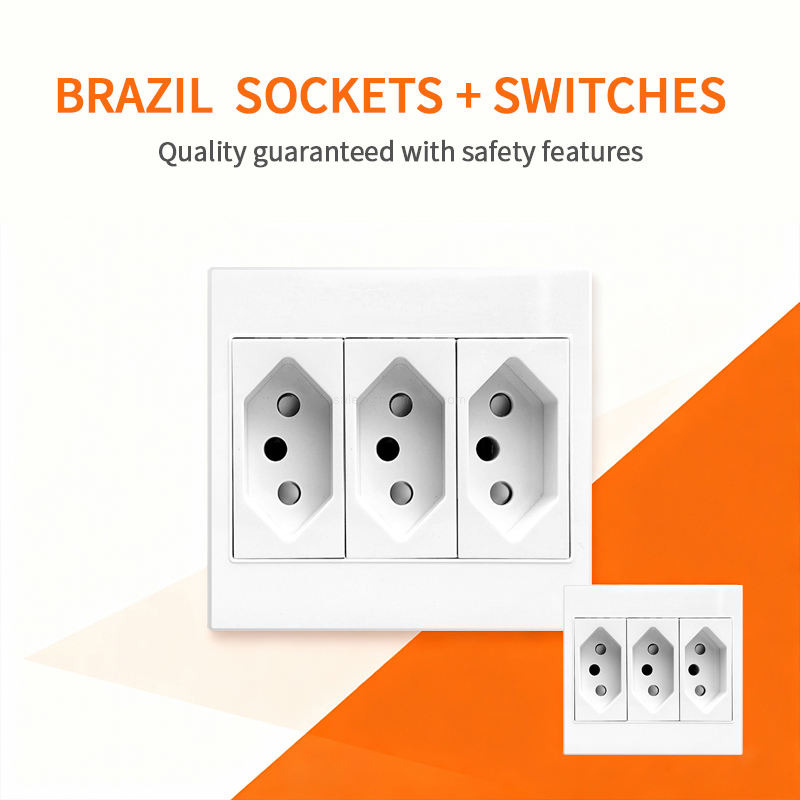 Brazil Standard Wall Socket 86x86 PC Flame Retardant Modular Electrical Outlet with USB Type C Charging Ports and Integrated Wall Light Switches