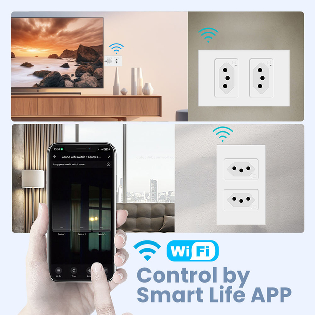 Brazil Standard Smart WiFi Wall Socket 16A Duplex Electrical Outlet Tempered Glass Panel Work with Tuya Smart Life Alexa Google Home