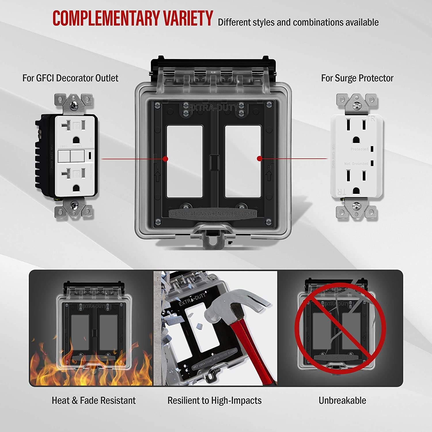 2 Gang Weatherproof Outdoor Outlet Cover Extra Duty In Use Receptacle Protector Dual Decorator GFCI Electrical Box Enclosure Transparent Shield