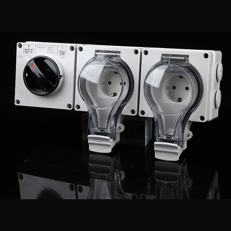 1 Gang Switch & 2 Gang German Waterproof Socket Industrial Power Protect for Multi-Equipment Control