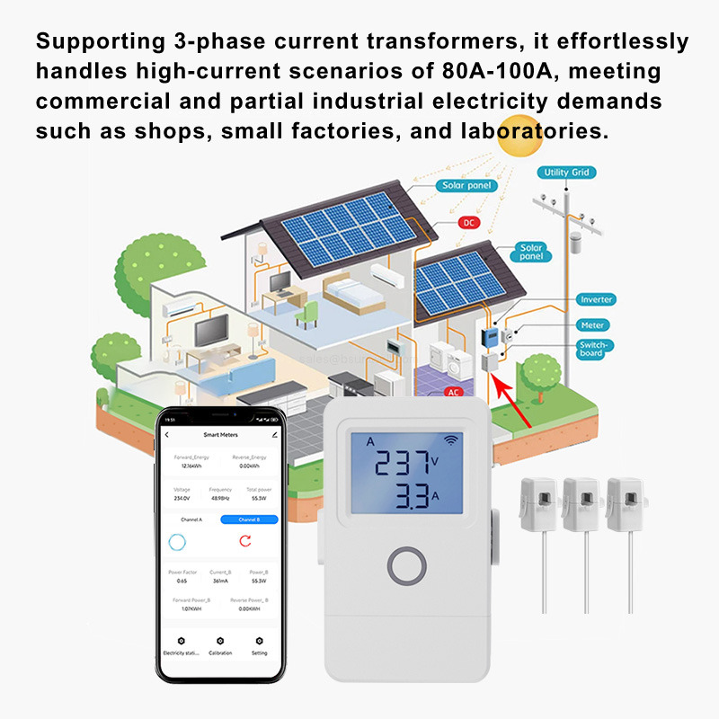 Zigbee Smart Power Meter 80A Tuya Compatible WiFi Energy Monitor with CT Clamp Kwh Consumption Tracker