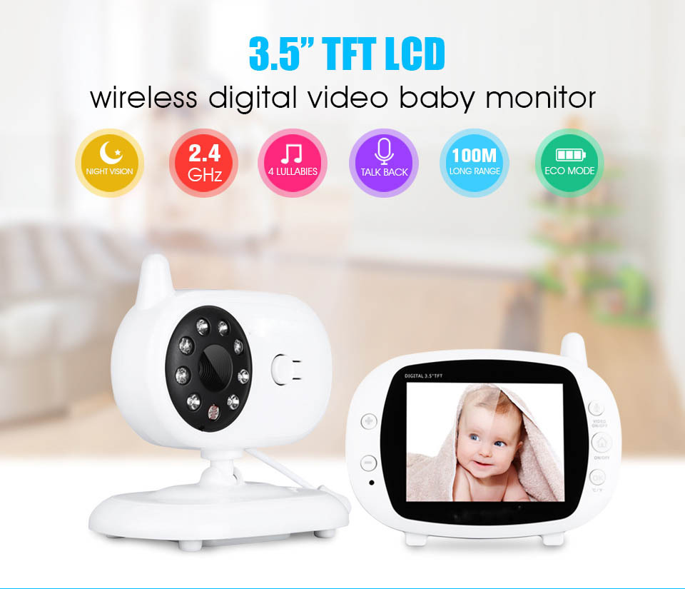 New 3.5 inch Wireless Digital Video Baby Monitor 2.4GHz Security Camera Night Vision Kids Sleeping Temperature Monitor Set