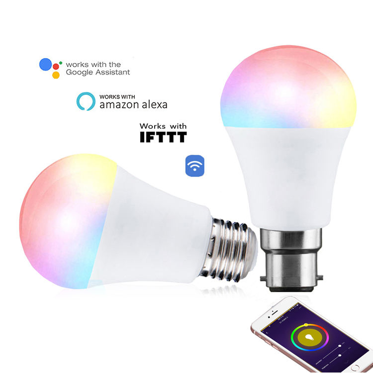 Google Smart Lights Bulb App+voice Control Brightness Adjustment Led Bulb Wifi Globe AC 60 Led Bulbs RGB E27 E26 E22