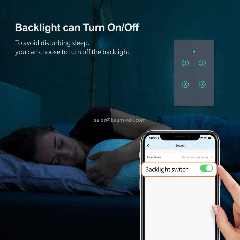Relay Design 4 Gang Tuya Smart Home Light Switches US Standard No-Neutral Wiring Wifi And BLE Switch