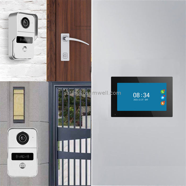 1080p 10.1'' touch screen 4-wire wifi video doorbell intercom system "Tuya Smart" work RFID Card Access Control unlock