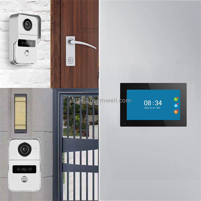 1080p 10.1'' touch screen 4-wire wifi video doorbell intercom system "Tuya Smart" work RFID Card Access Control unlock