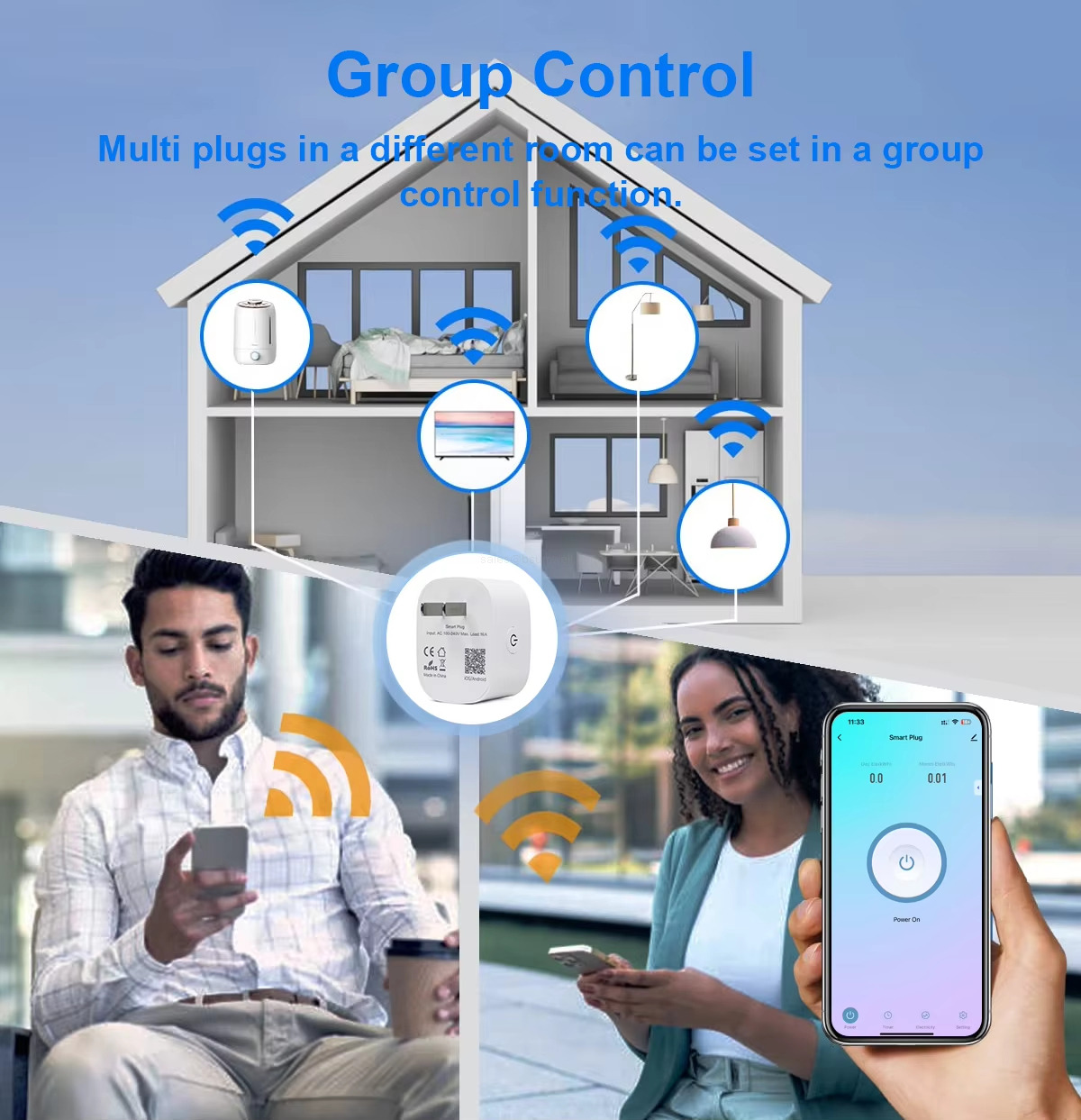 Group control Multi plugs in a different room can be set in a group control function.