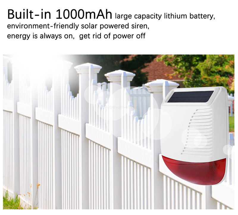 RF433 Wireless Outdoor Sound Strobe Light Siren Solar Home Piezo Security Alarm System