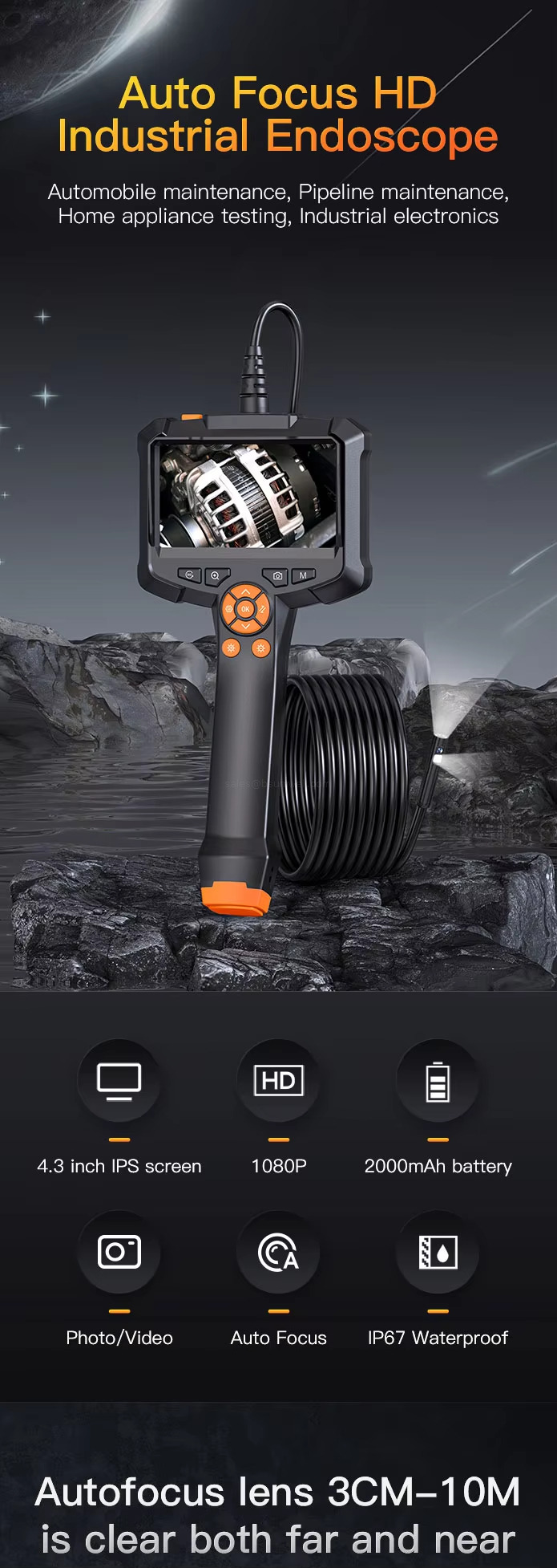 Auto Focus HD Industrial Endoscope