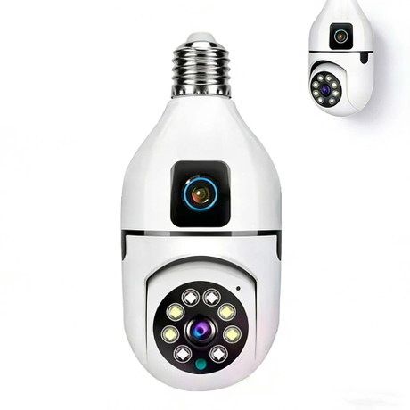 E27 Dual Lens Bulb Camera Solar Wifi Light Bulb PTZ Camera Full Color Night Vision Auto Human Tracking 2-Way Audio