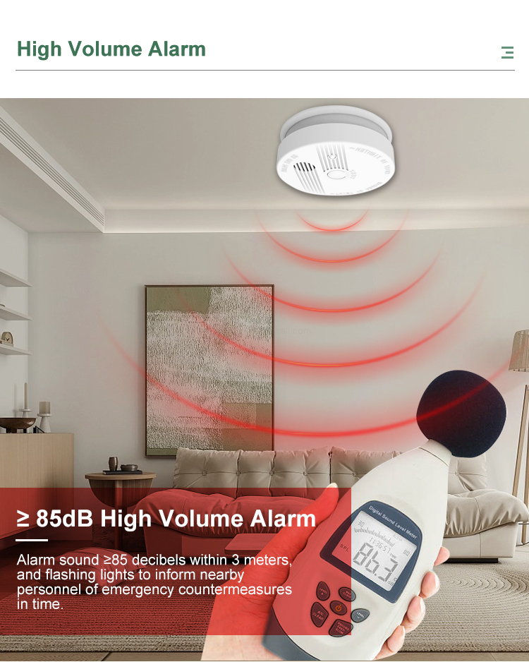 ≥85dB High Volume Alarm Alarm sound ≥85 decibels within 3 meters and flashing lights to inform near by personnel of emergency countermeasures in time.
