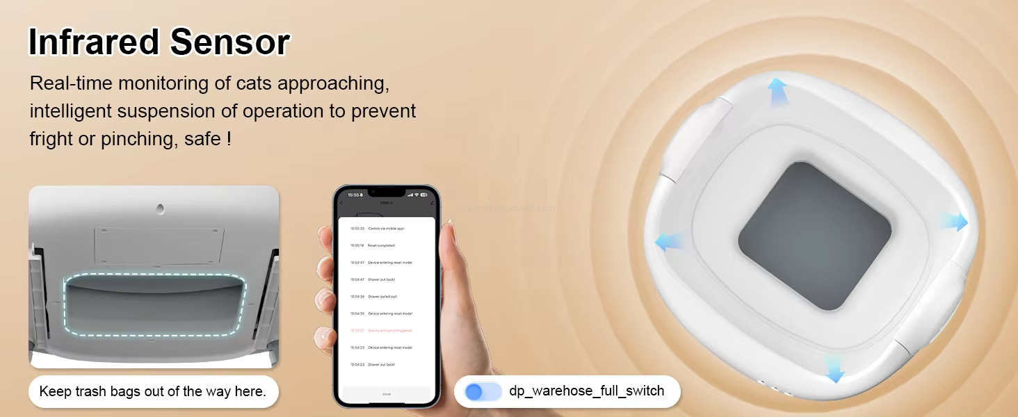 Infrared Sensor: Real-time monitoring of cats approaching, intelligent suspension of operation to prevent fright or pinching, safe !
