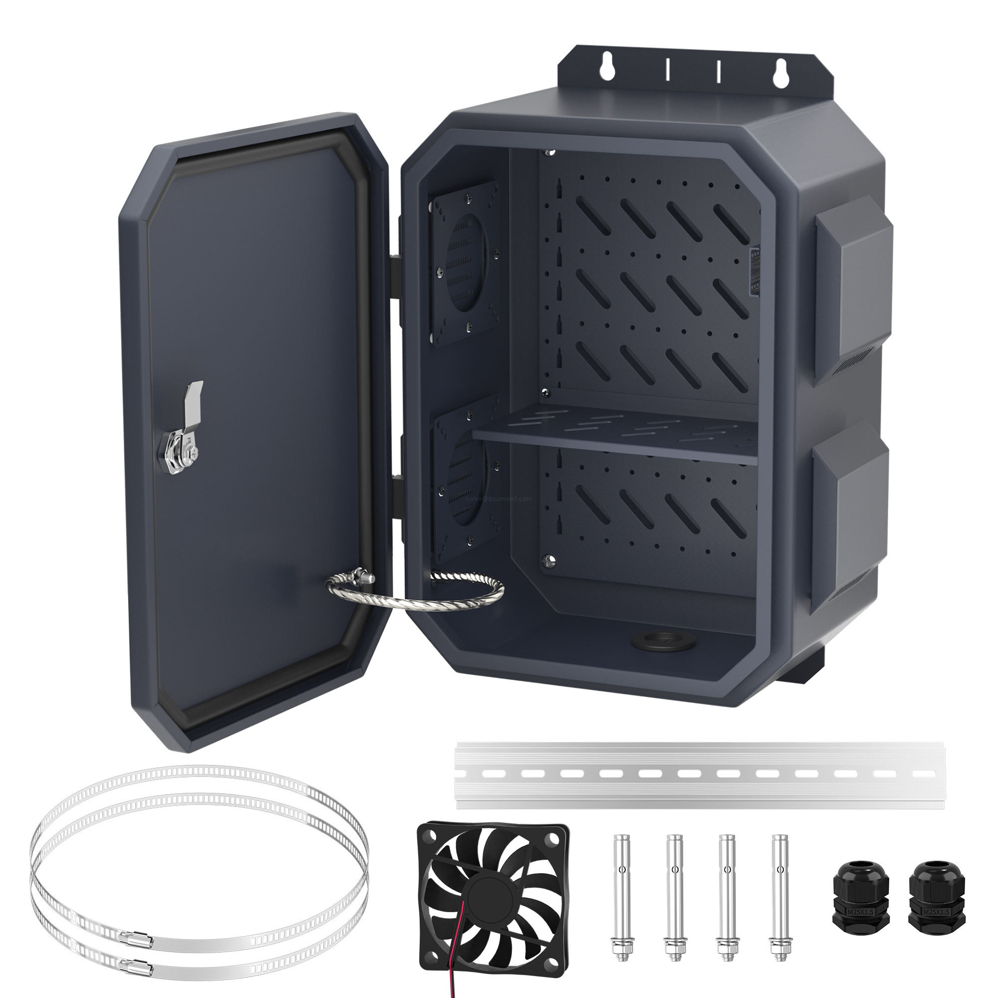Outdoor Electrical Box with Cooling Fan 400x300x200mm IP65 Waterproof Metal Enclosure