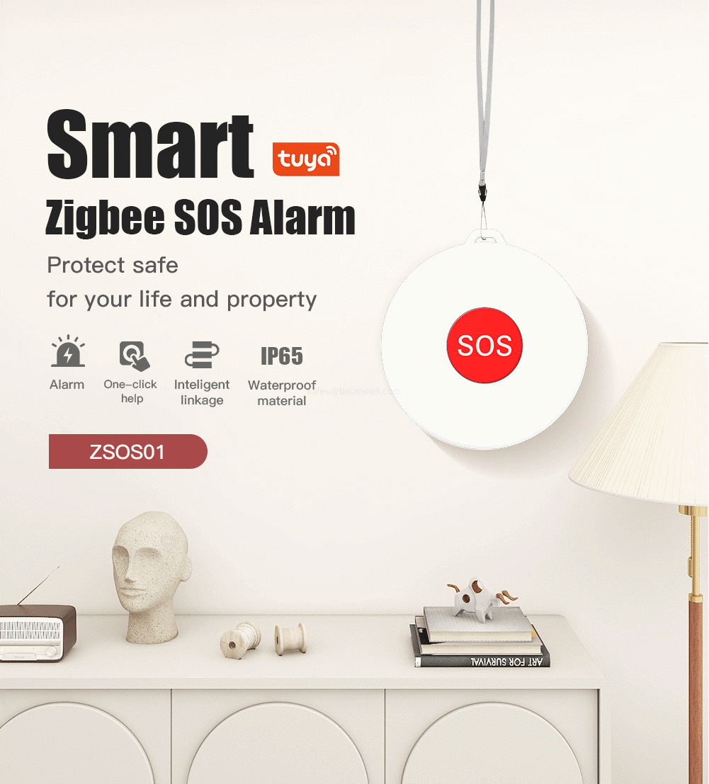 ZSOS01 Zigbee SOS Alarm - Wireless emergency device with one-touch SOS button for home safety.