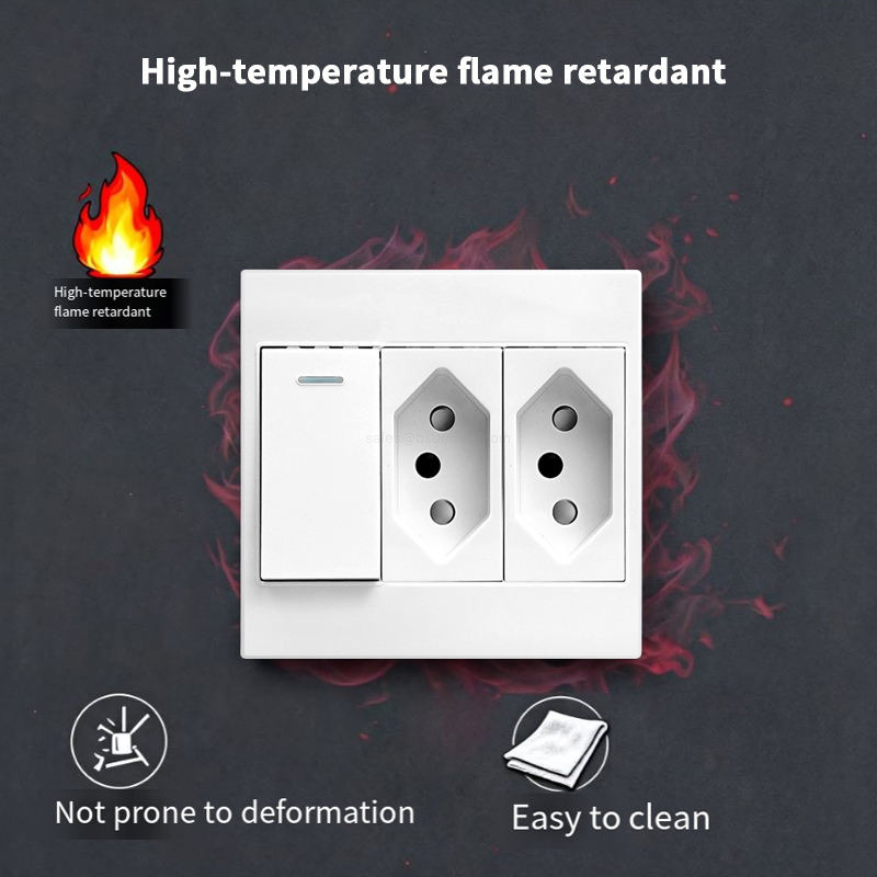 Brazil Standard Wall Socket 86x86 PC Flame Retardant Modular Electrical Outlet with USB Type C Charging Ports and Integrated Wall Light Switches