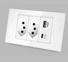 Brazil Standard Smart Switch Wall Outlet White Crystal Glass Panel Electrical Receptacle 10A 20A Power Socket with USB Type C 20W Fast Charger and Cat6 RJ45 Network Module