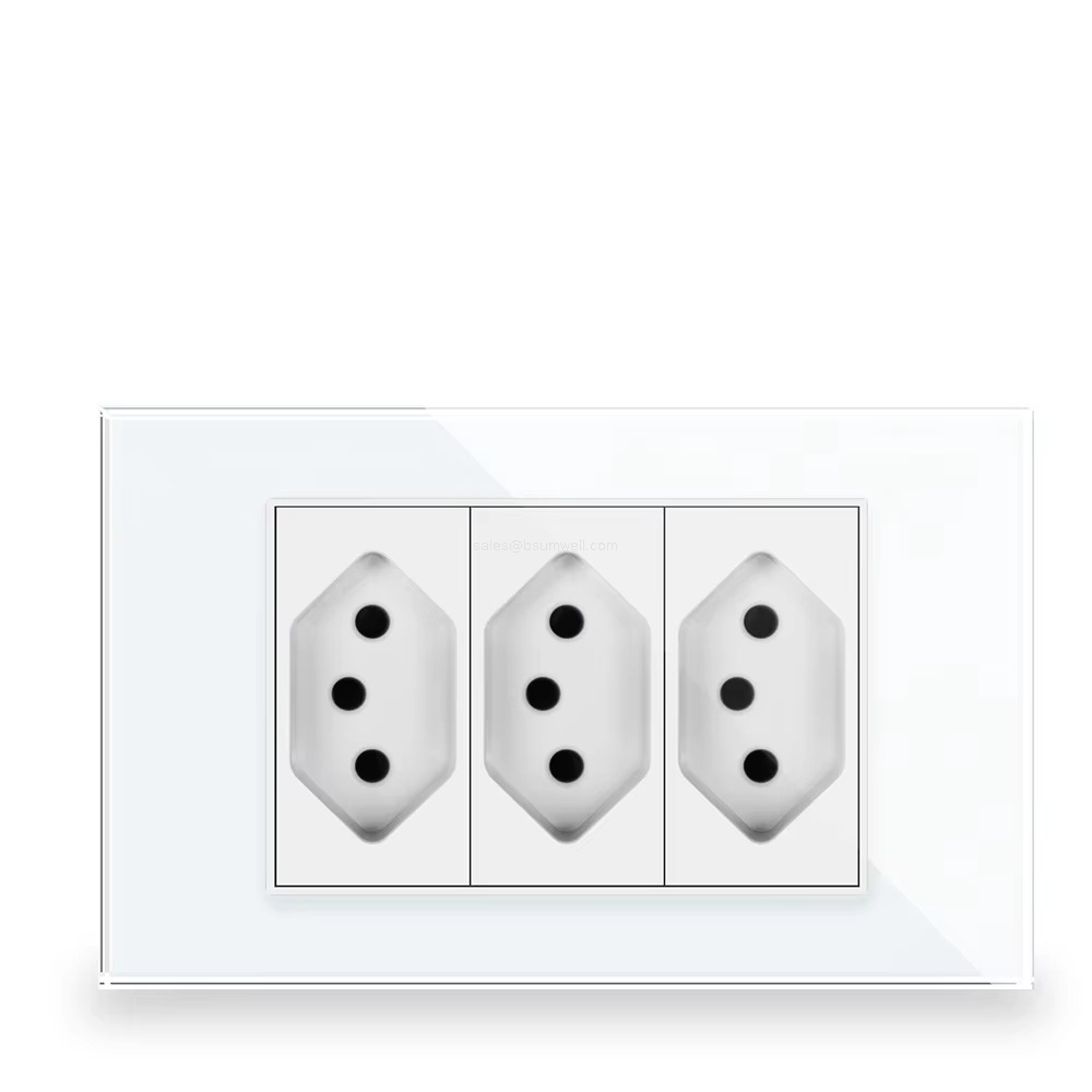 Brazilian Standard Wall Power Socket 20A Electrical Outlet with Dual USB Charger Ports Tempered Glass Panel Modular Design for Home Office