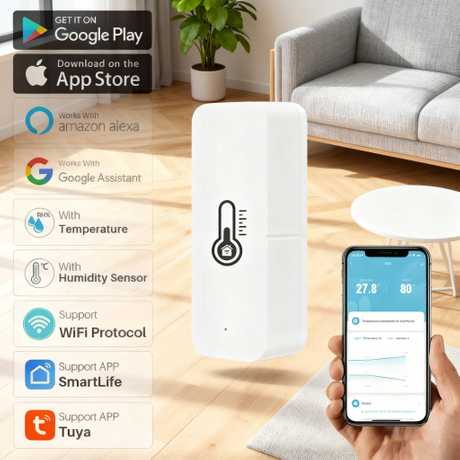 Tuya WiFi Temperature Humidity Sensor Smart Life APP Remote Monitor Alarm Work with Alexa Google Home