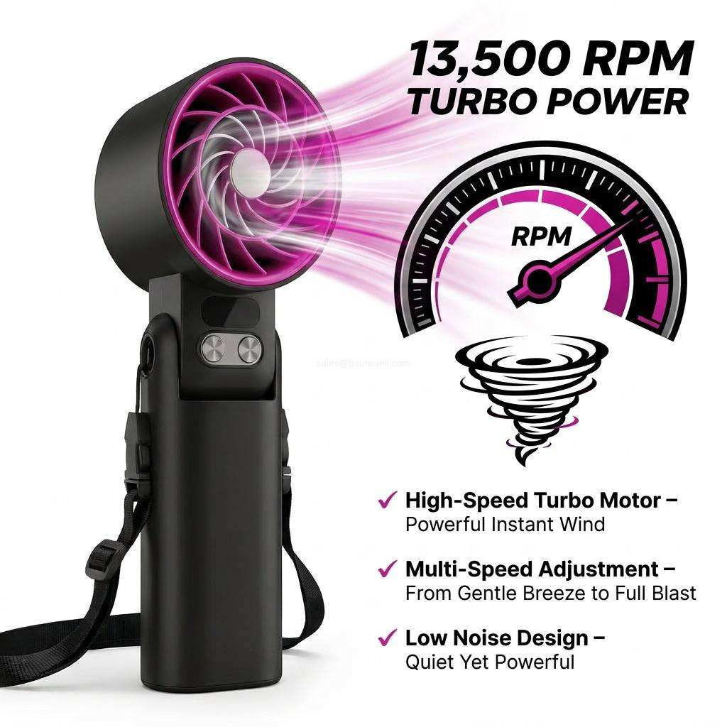 Handheld Turbo Fan with Digital Display Semiconductor Cooling Wearable Mini Fan Foldable Portable USB Rechargeable Personal Cooler