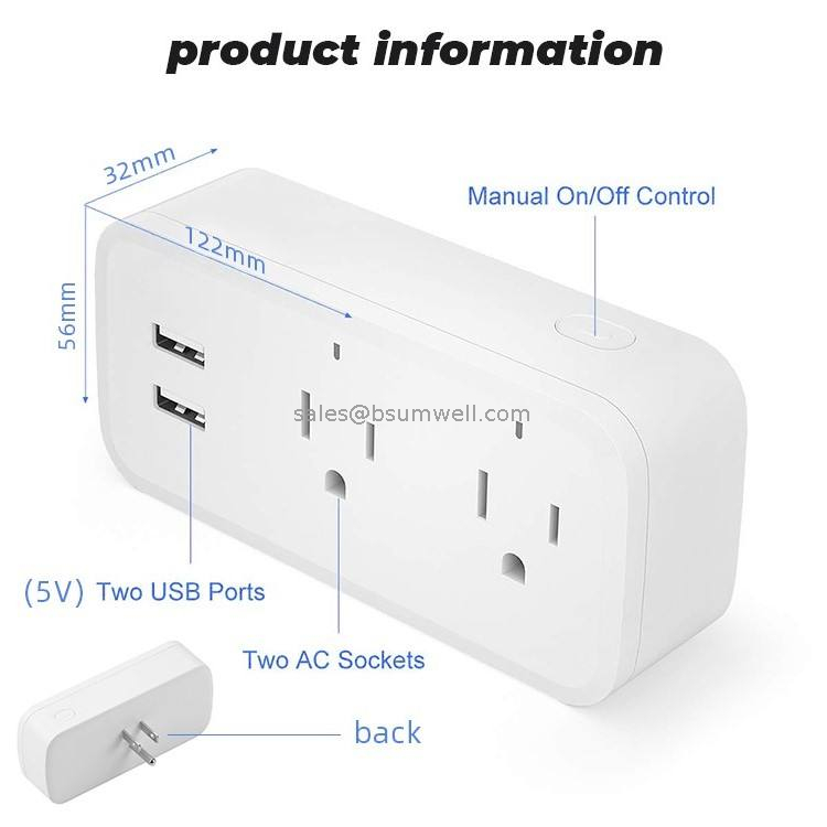 Wireless Remote Voice Adapter Charging Port Timer Google Home Alexa 16A US Plug Tuya Wifi Smart Usb Socket