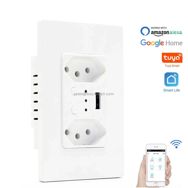 Brazil Smart Power Socket Plug Wifi Tuya Smart Wall Socket Type C Work With App Alxa Google Home