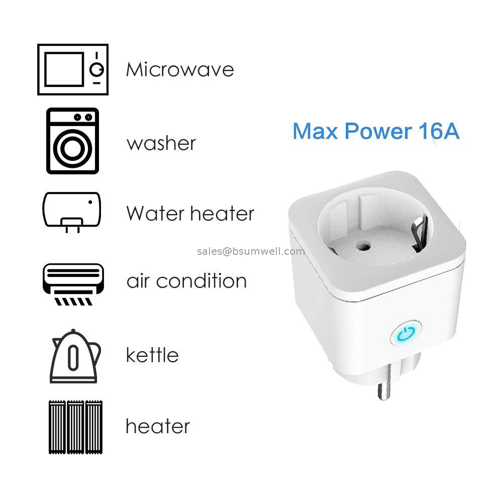 Wireless Remote Voice Control Power Monitor Timer Google Home Alexa 20A Tuya WiFi EU Smart Socket Plug Life WiFi Smart Socket 