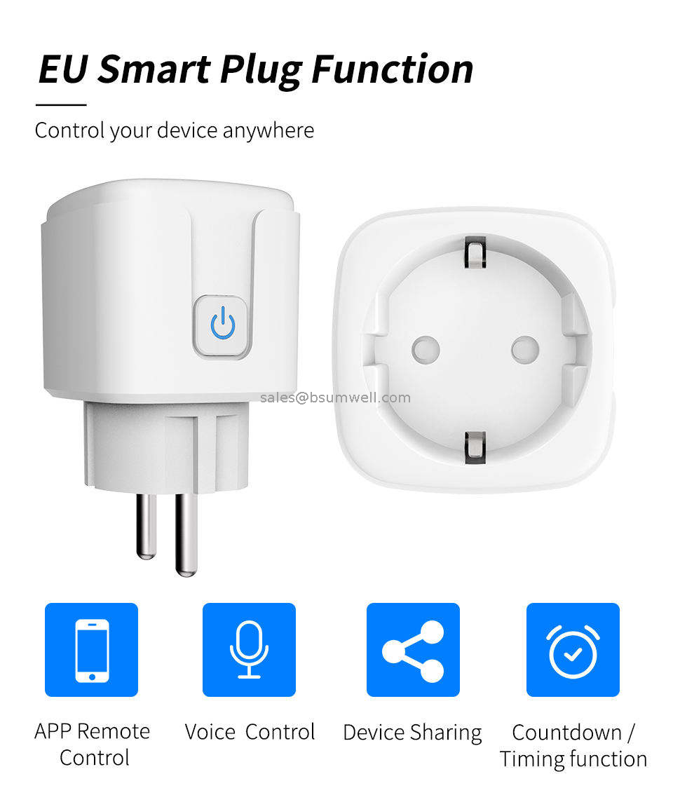 Tuya Smart Life 16A/20A Smart Plug EU Plug Socket Wifi Enabled Smart Plug Works with Alexa And Google Assistant White Key Power