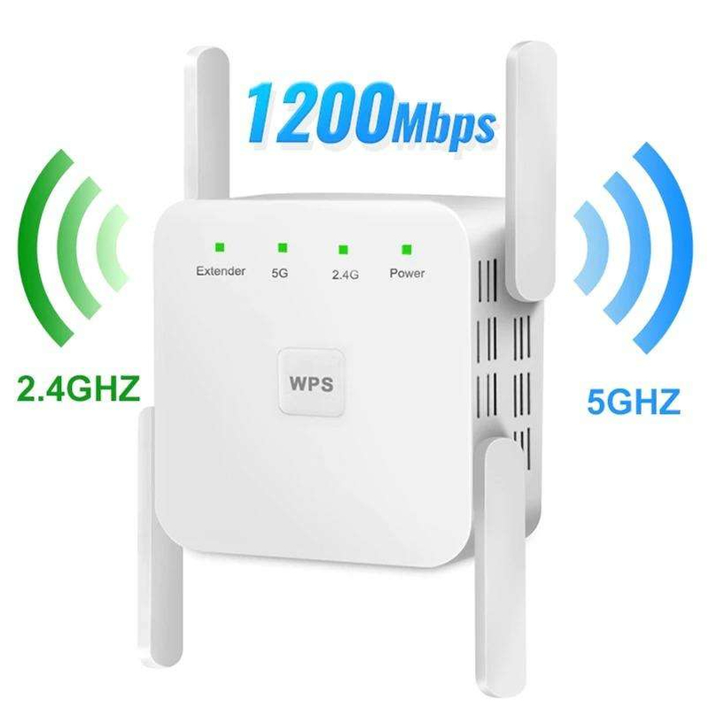 1200Mbps WiFi Repeater WiFi Signal Booster for Internet WiFi Range Extender 4 Antennas