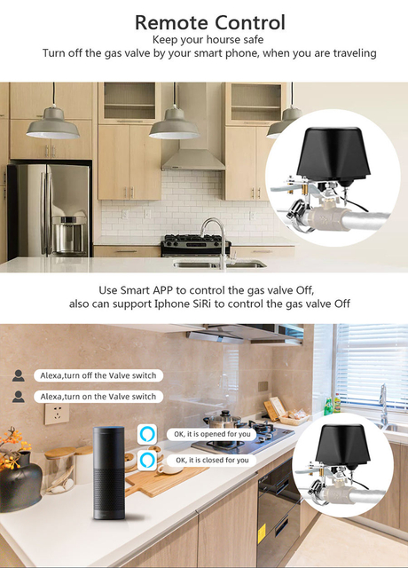 Tuya Smart Wireless Valve Water Gas Pipe Control WiFi Smart Valve Controller Alert Security Alarm Wifi Smart Valve Controller