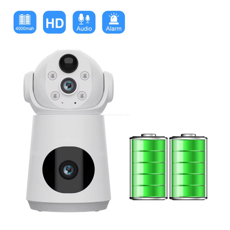 Dual Lens 6MP Wireless Indoor Rechargeable Battery Security Camera Smart Home PTZ WiFi Surveillance Camera 4000mAh